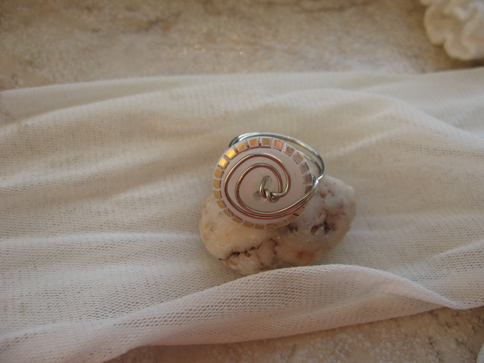 Wire Wrapped Button ring Size 6