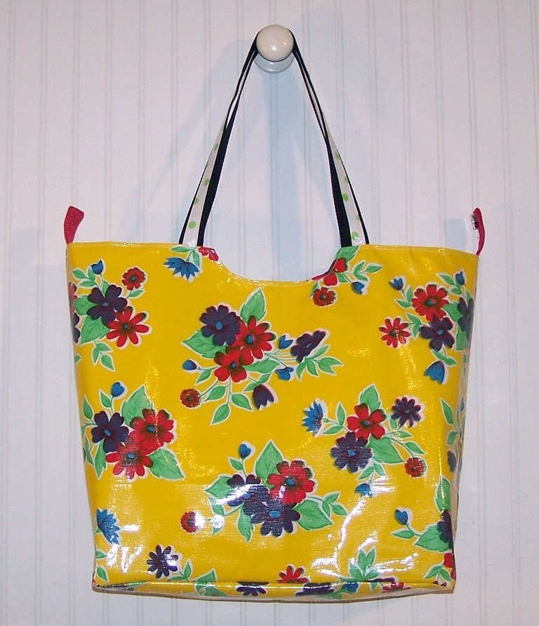 Oilcloth Pool Bag - Yellow Floral Tote
