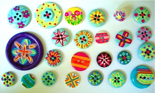 Doodle Buttons upcycled handpainted