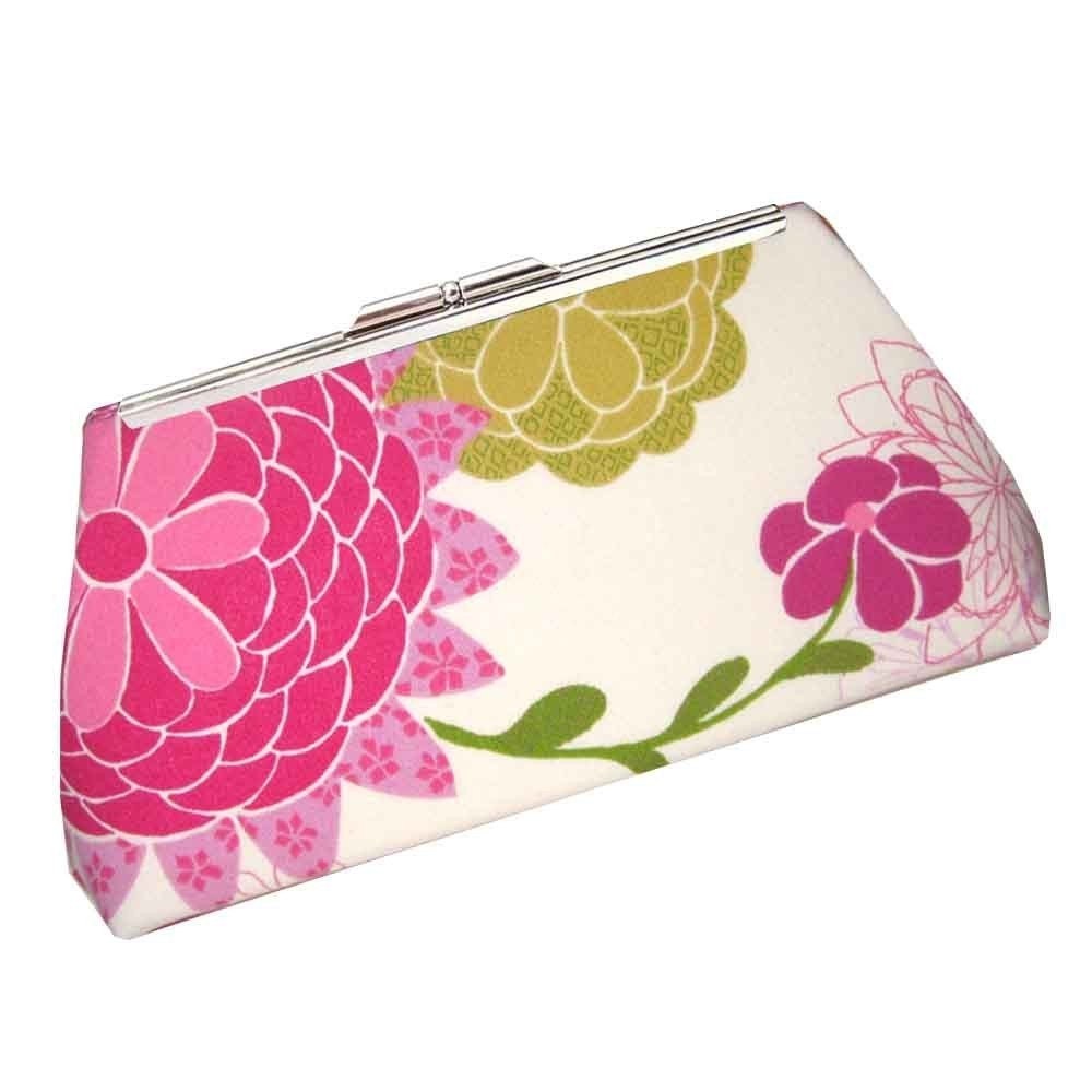 SPRING FLOWER MODERN CLUTCH - Hot colors with Hummingbird - PINK GINGHAM SILK LINING