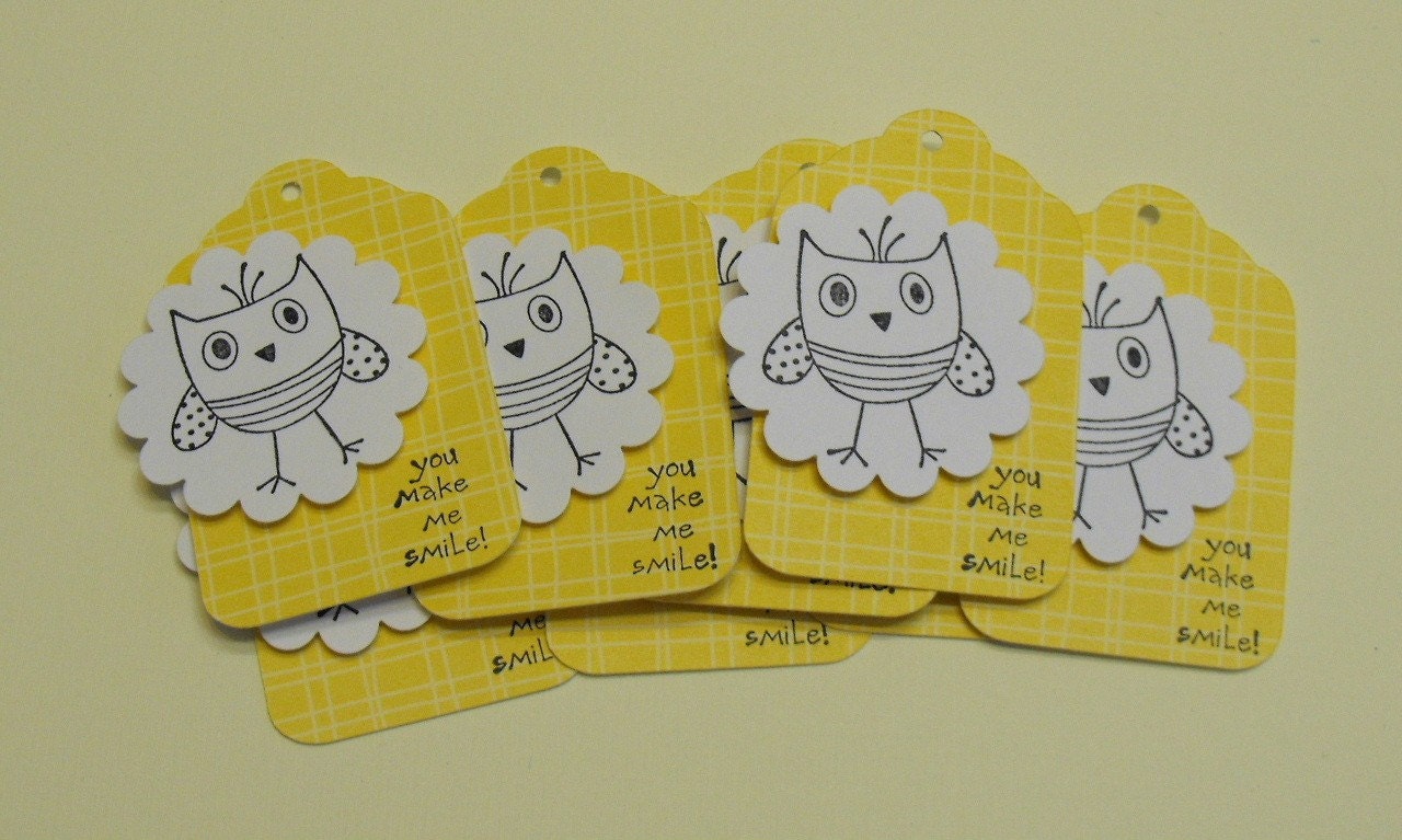 Owl Gift Tags - You make me smile set of 8