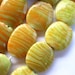beads glass flat oval stripes orange green  - Indonesia 6 pcs -bgl10
