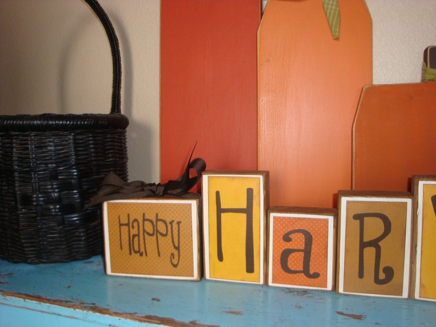 Happy HARVEST wood block set . . . check out the listing for more pictures of this super cute block set