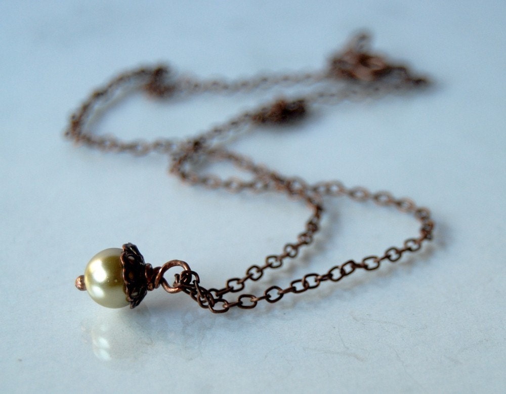 Champagne and Copper Mini Pearl Acorn Necklace