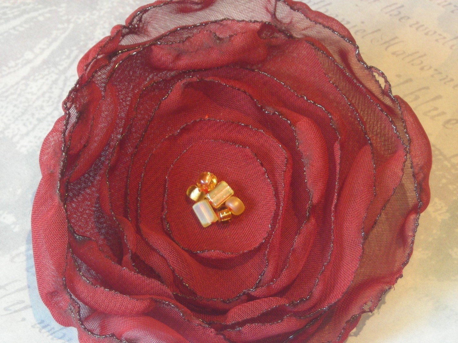 Wine red chiffon flower brooch pin or hair clip