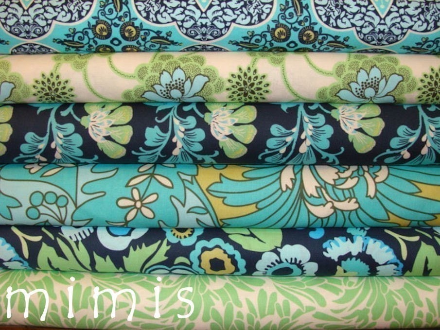 6 Fat Quarters, Amy Butler Daisy Chain, Turquoise Blue, Quilt Fabric