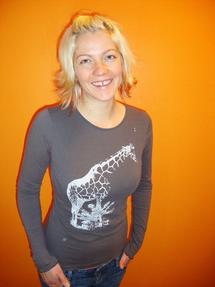 Giraffe printed on soft Grey long sleeve shirt
