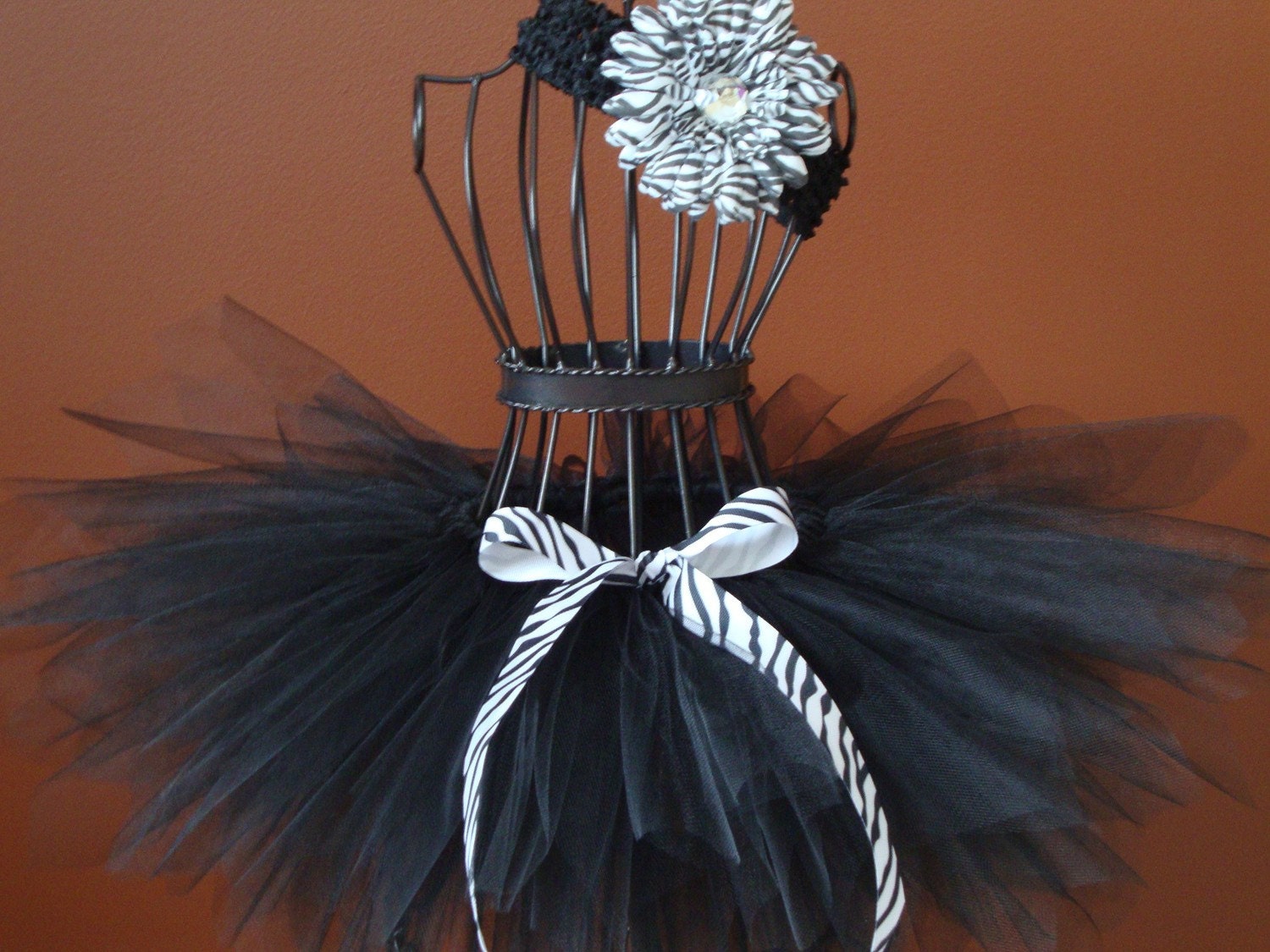 BLACK PIXIE  tutu w/zebra print accents...Headband with flower clip included......PERFECT for photos, dance, weddings