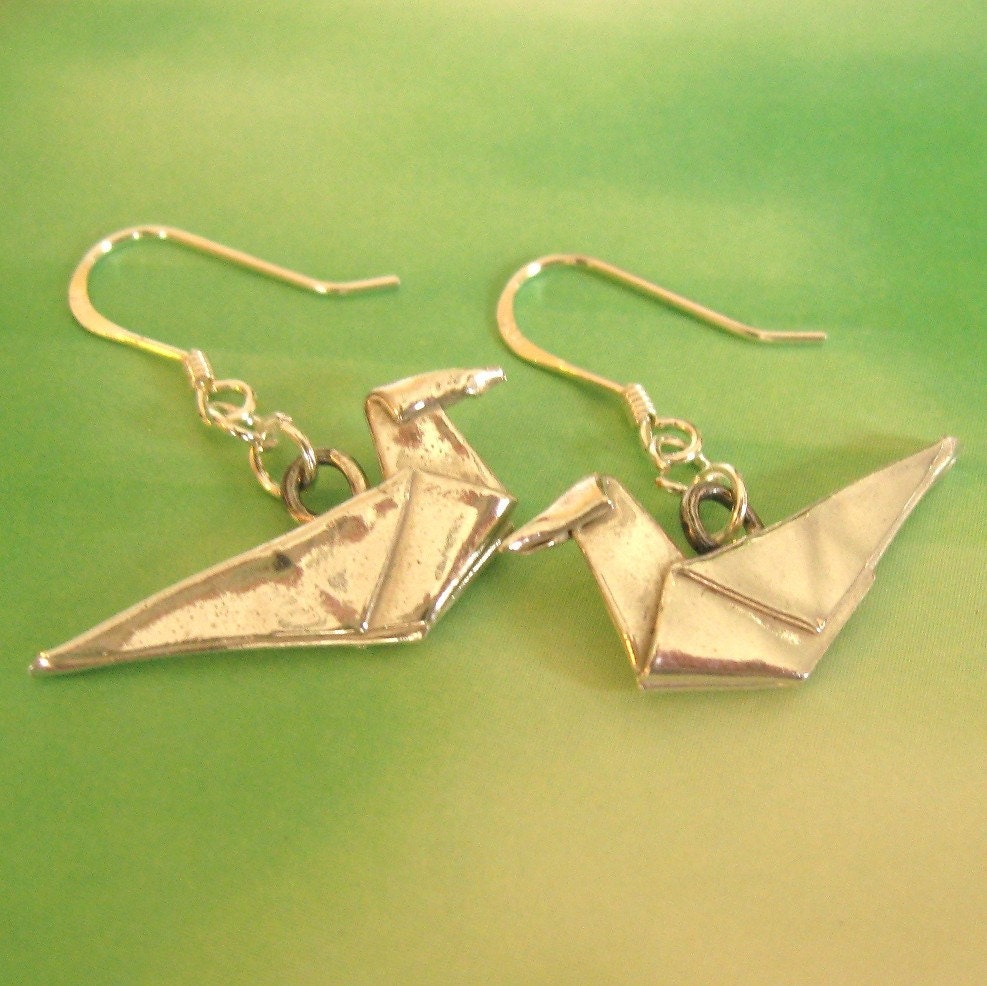 Silver Origami Dove Earrings