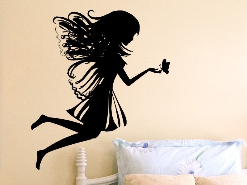 Fairy with butterfly wall decal girls bedroom wall decor
