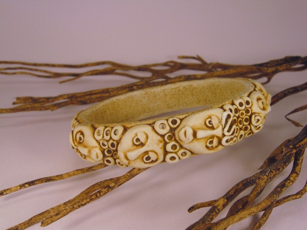 Antiqued African Style Bangle Handmade from Polymer Clay