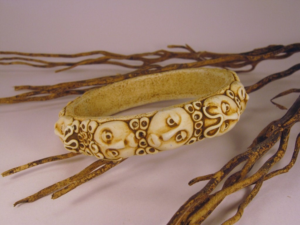 Antiqued African Style Bangle Handmade from Polymer Clay