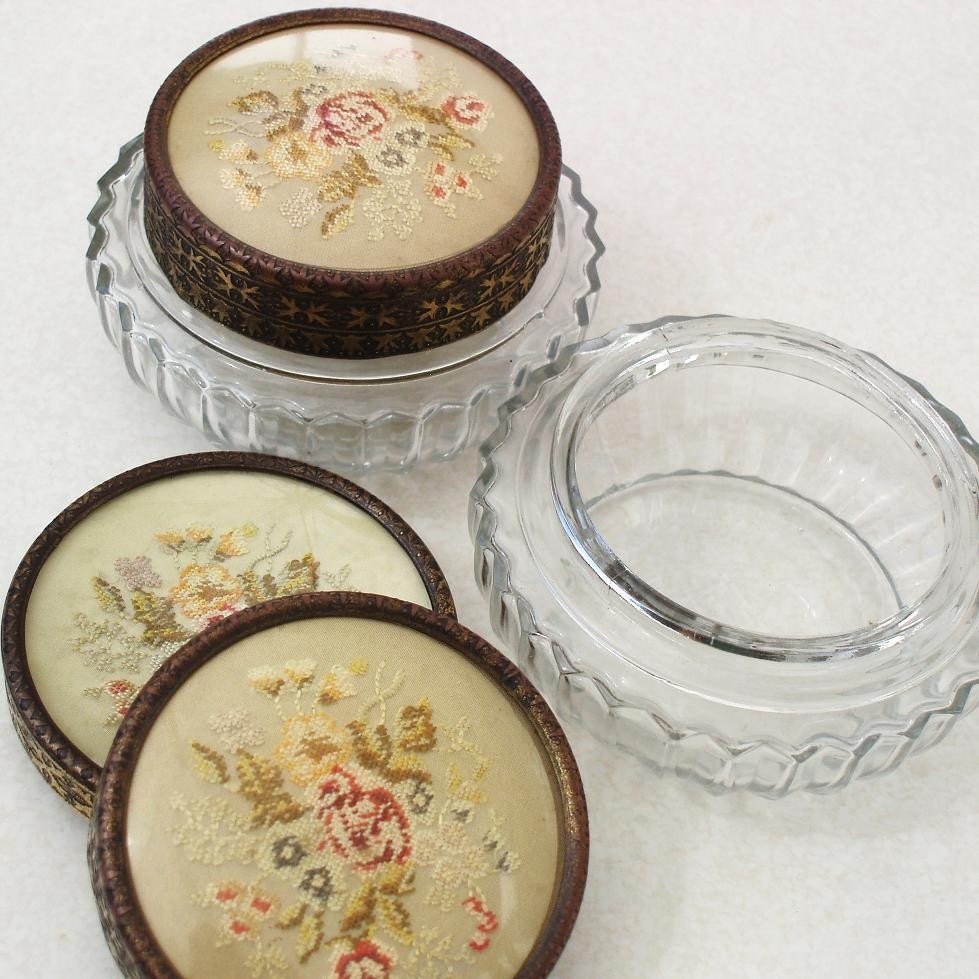 Victorian Jars, Vanity Jars, Pin Tray, Vintage Dresser Set