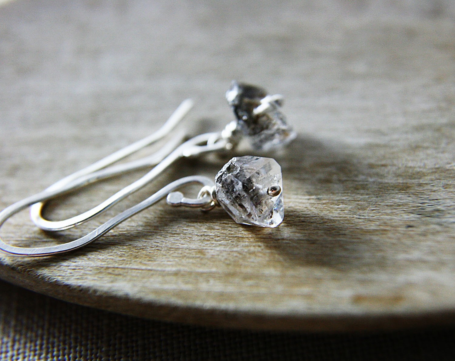 SALE 20% Off Spring Break Mine Shaft Earrings Herkimer Diamond Quartz Fine Silver April Birthstone Inspired