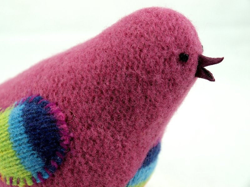 Upcycled Felted Wool Chubby Little Bird in Pink, Yellow, Green, Blue and Violet
