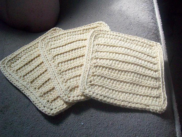 Cotton Crocheted Washcloths Set of 3 in Country Yellow