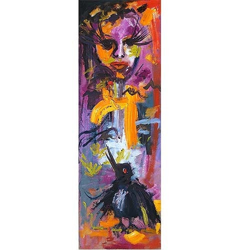 BIRD GIRL Modern Expressive Oil Painting by Ginette Callaway