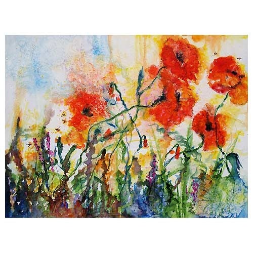 Large Painting - POPPIES PROVENCALE - Watercolor on Canvas by Ginette Callaway