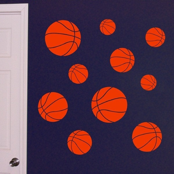 Set of Ten Basketballs, vinyl decals wall art stickers