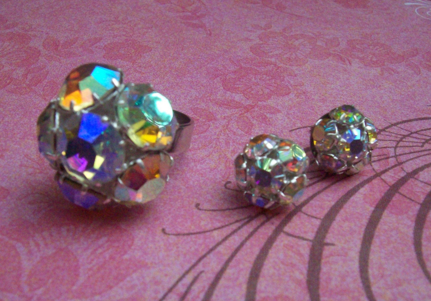 Iridescent Cluster Earrings and Ring SET- Swarvoski