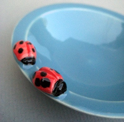 Ladybug Love Dish in Blue