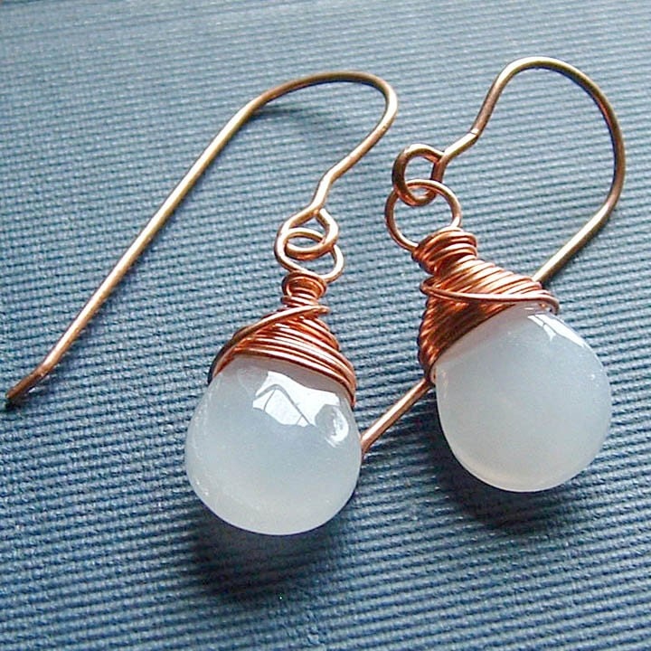 Earrings White Drops in Copper