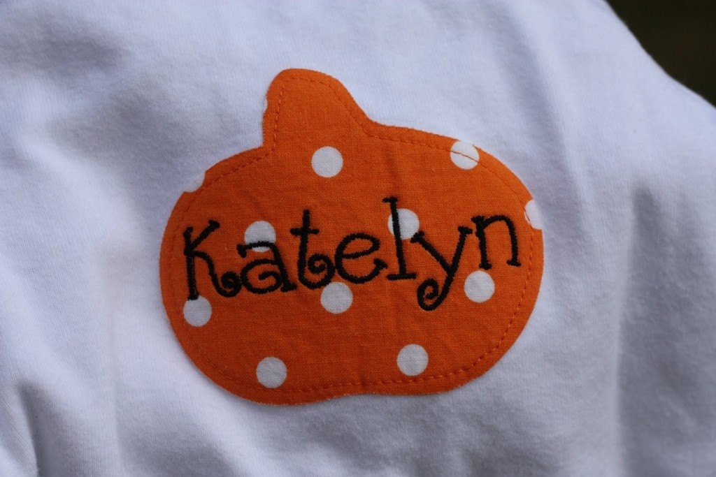 SALE Custom Embroidered Name on Applique Pumpkin Onesie or Shirt