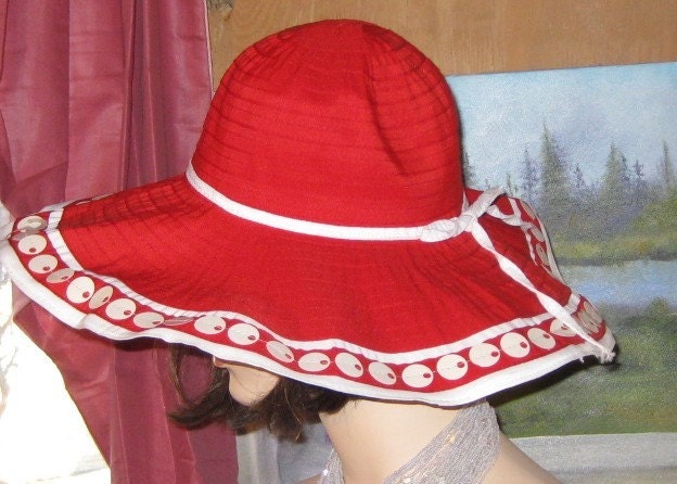 red wide brimmed hat. Vintage Wide Brim Hat ITALIAN