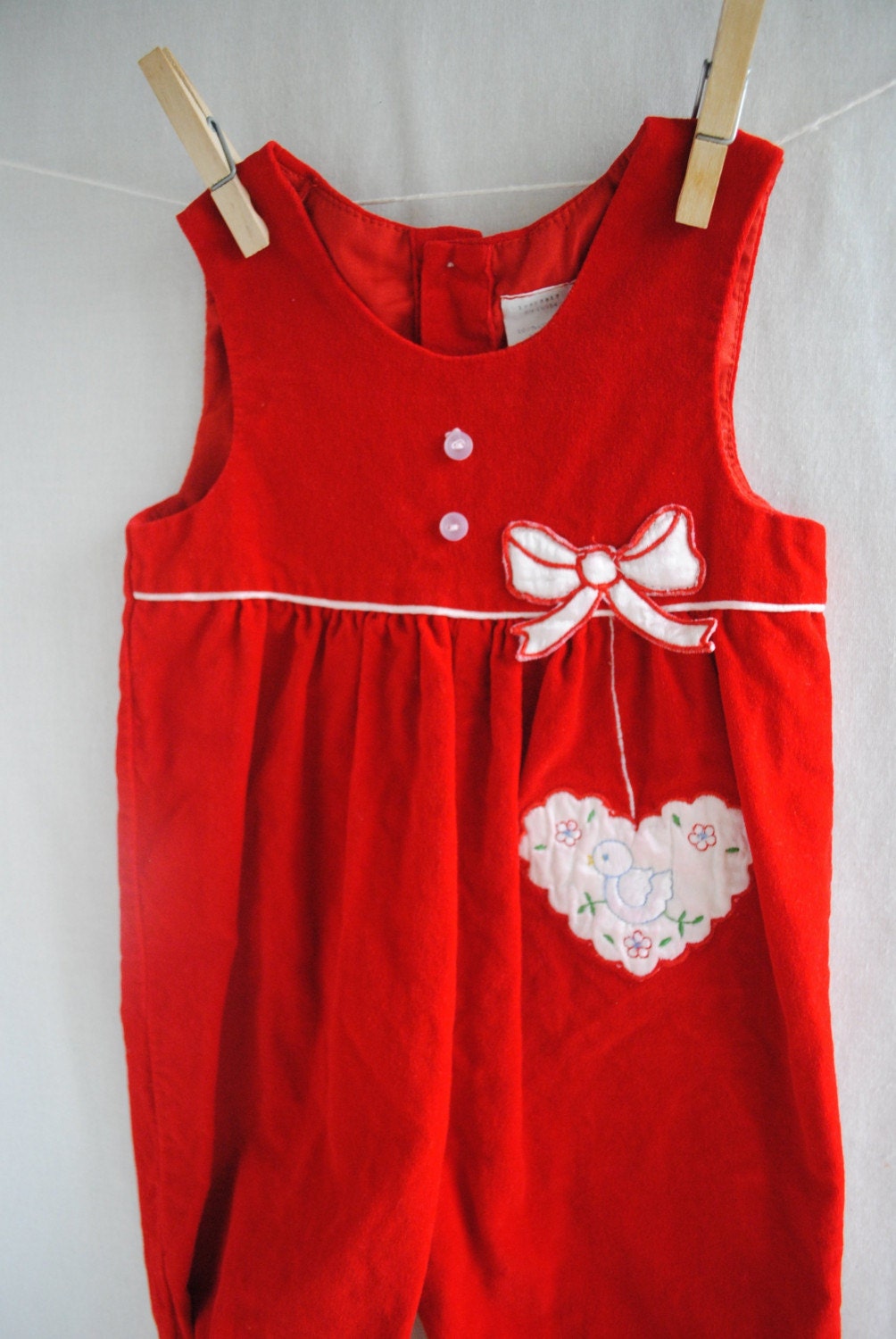 Vintage Baby Red Bow and Bird Jumper