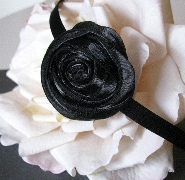 ESME - Coiled Black Rose Satin Headband