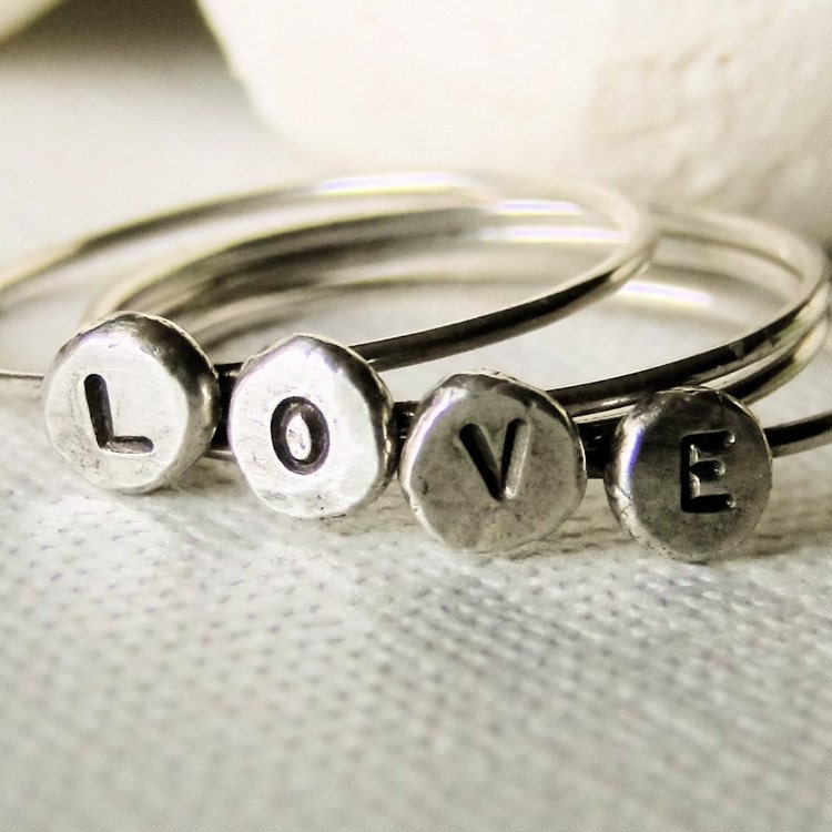 stamped silver love rings