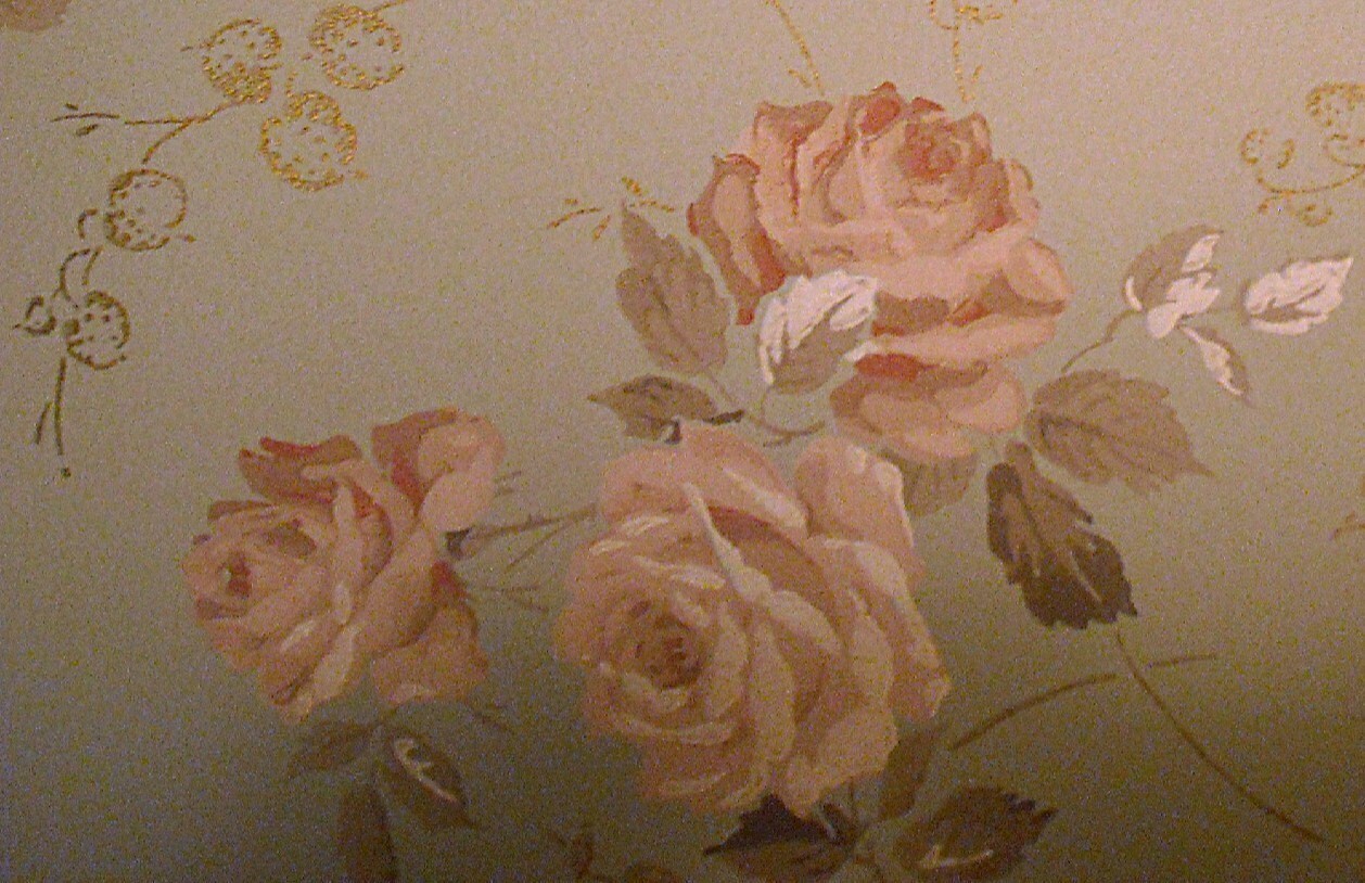 3 Yards of Vintage Shabby Chic Wallpaper, Pink and Aqua with Roses