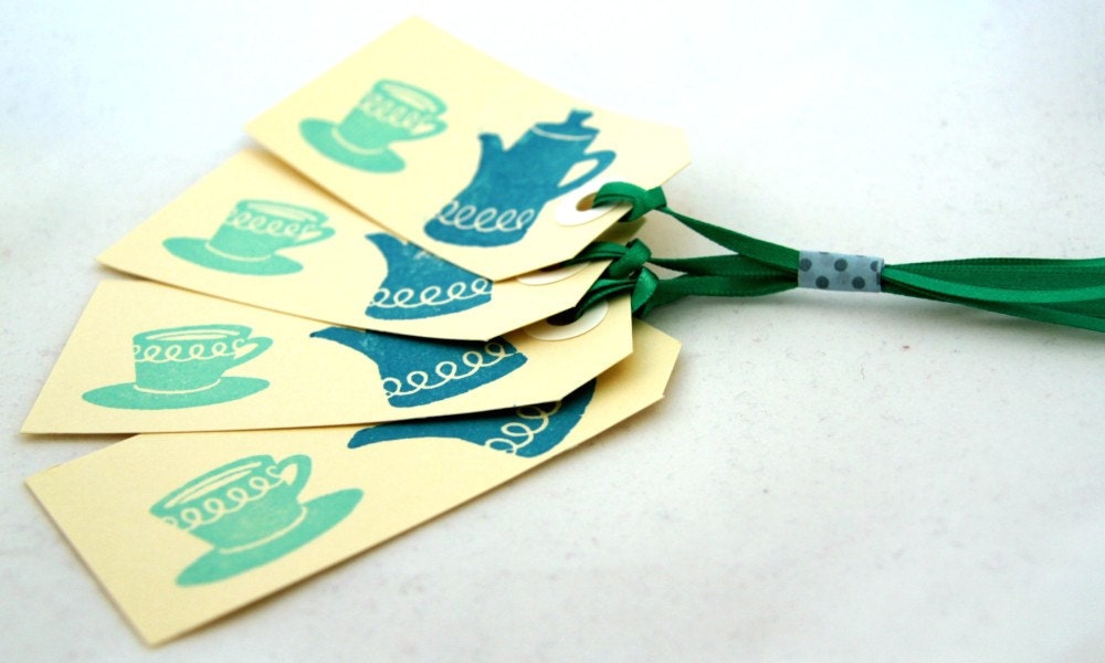 TEA TIME - Set of 4 Hand-Stamped Gift Tags