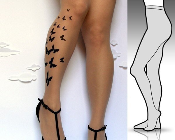 LARGE/EXTRA LARGE sexy BUTTERFLY tattoo tights / stockings/ full length 