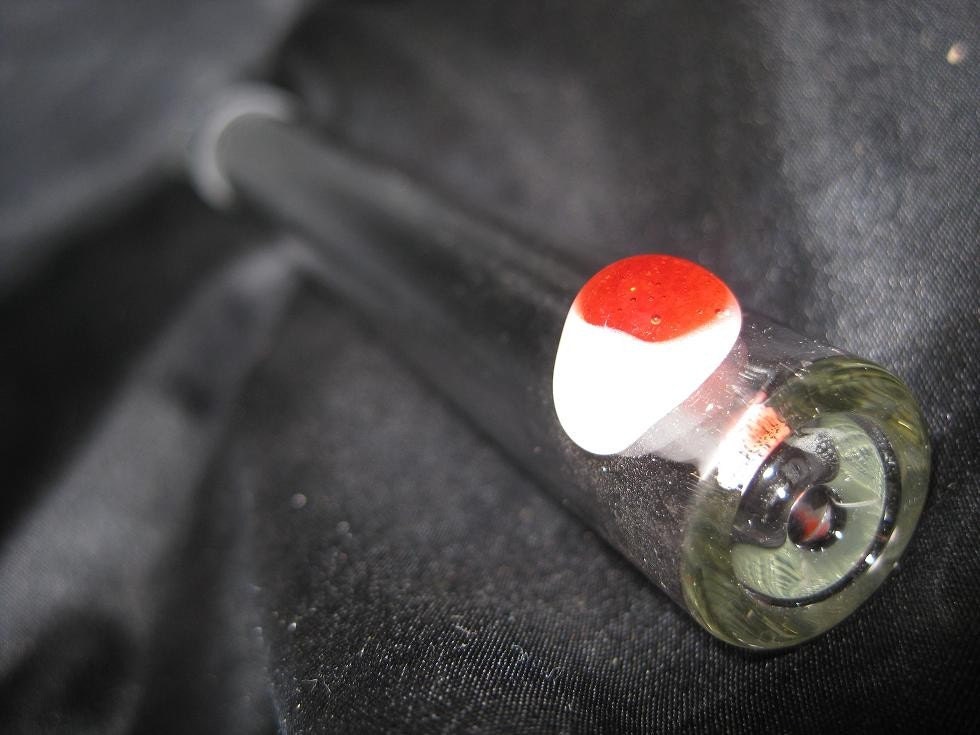 Thick Glass Blunt - Clear with a funky red and white dot and a black gasket