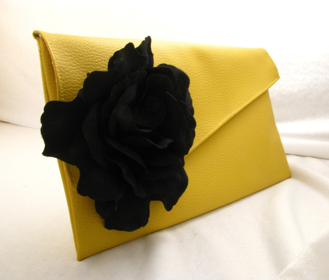 Black rose elegant yellow leather clutch