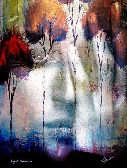 Spirit of Autumn Fire Woman and Tree Landscape Digital Collage Kristen Stein Free US Shipping