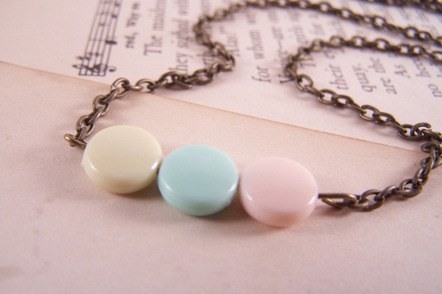 Pretty Pastels Antiqued Brass Necklace