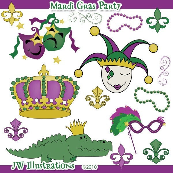 Mardi Gras Party Cute Digital Clipart for Card Design, Scrapbooking, 