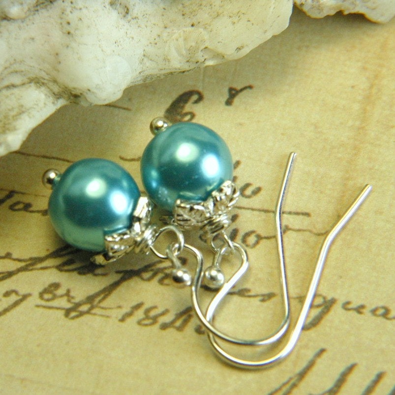 Sunday Pearls - Silver and Robin's Egg Blue Earrings