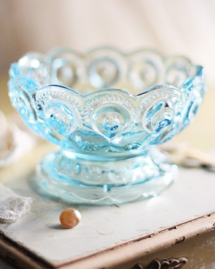 Blue Glass Bowl. Pretty vintage candy dish.