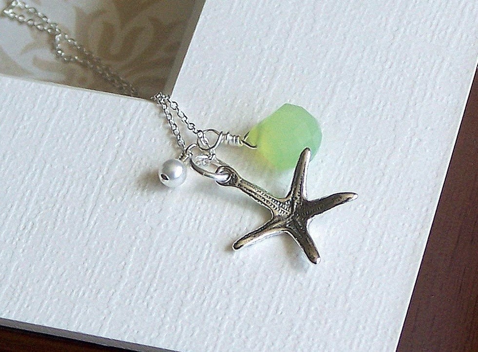 Sterling Silver Starfish, Chalcedony and Pearl Necklace-Summer Lovin