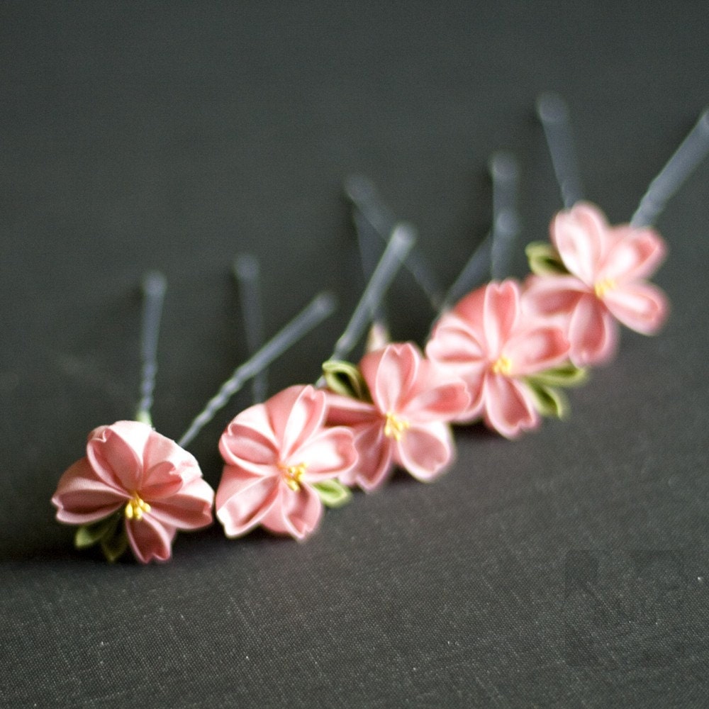 Pretty in Pink Sakura Kanzashi Hairpins Set of 5