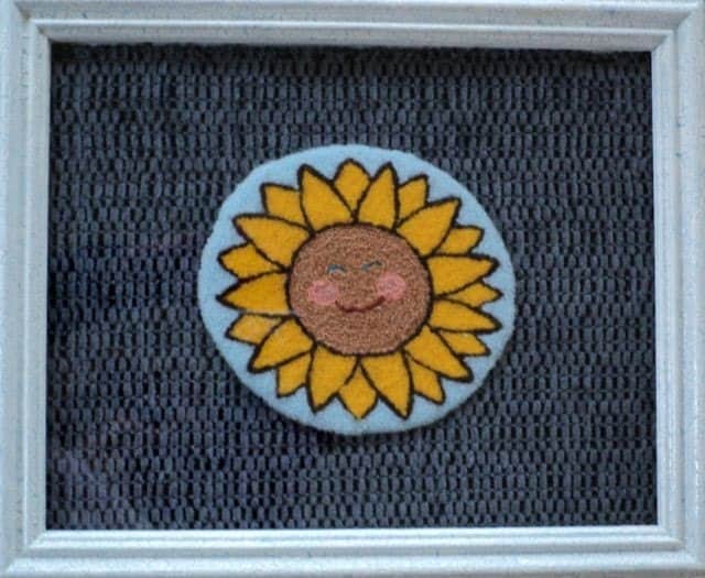 smiley sunflower. 10% Off Sale - Smiley Sunflower Punchneedle - Framed. From DocksideDesigns