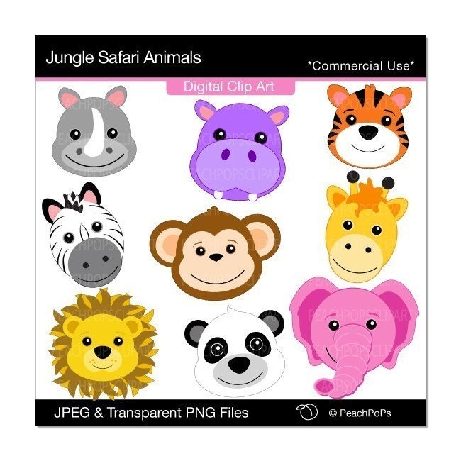 Jungle Safari Animals - cute digital clip art set - design elements - rhino, 