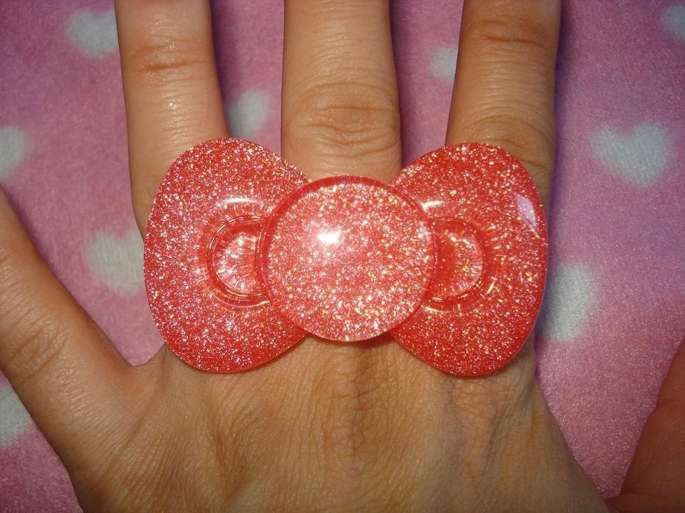Glitter Red Hello Kitty Style Bow Ring. From PinkyAnela