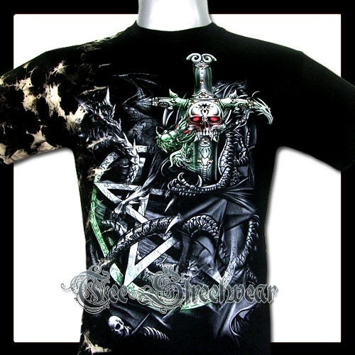Skull Sword Tattoo T Shirt Harley Rock Metal Black Size L / 1127