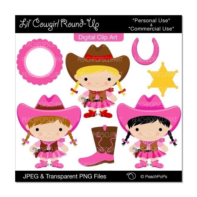 Lil Cowgirl Round-Up - Digital Clip Art Set - Personal and Commercial Use 