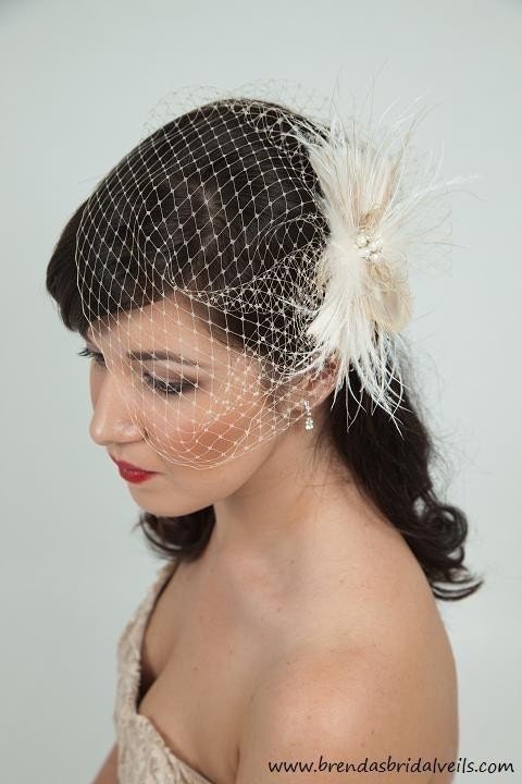 Option Two Celia Champagne Ivory and Gold Bridal Headband with Veil Image