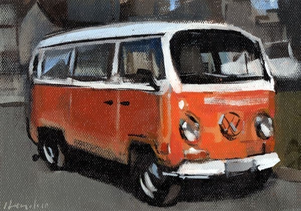 Art Print Retro Bus Orange VW Sixties Car 5x7 on 8x10 "VW BUS - Sunkissed"